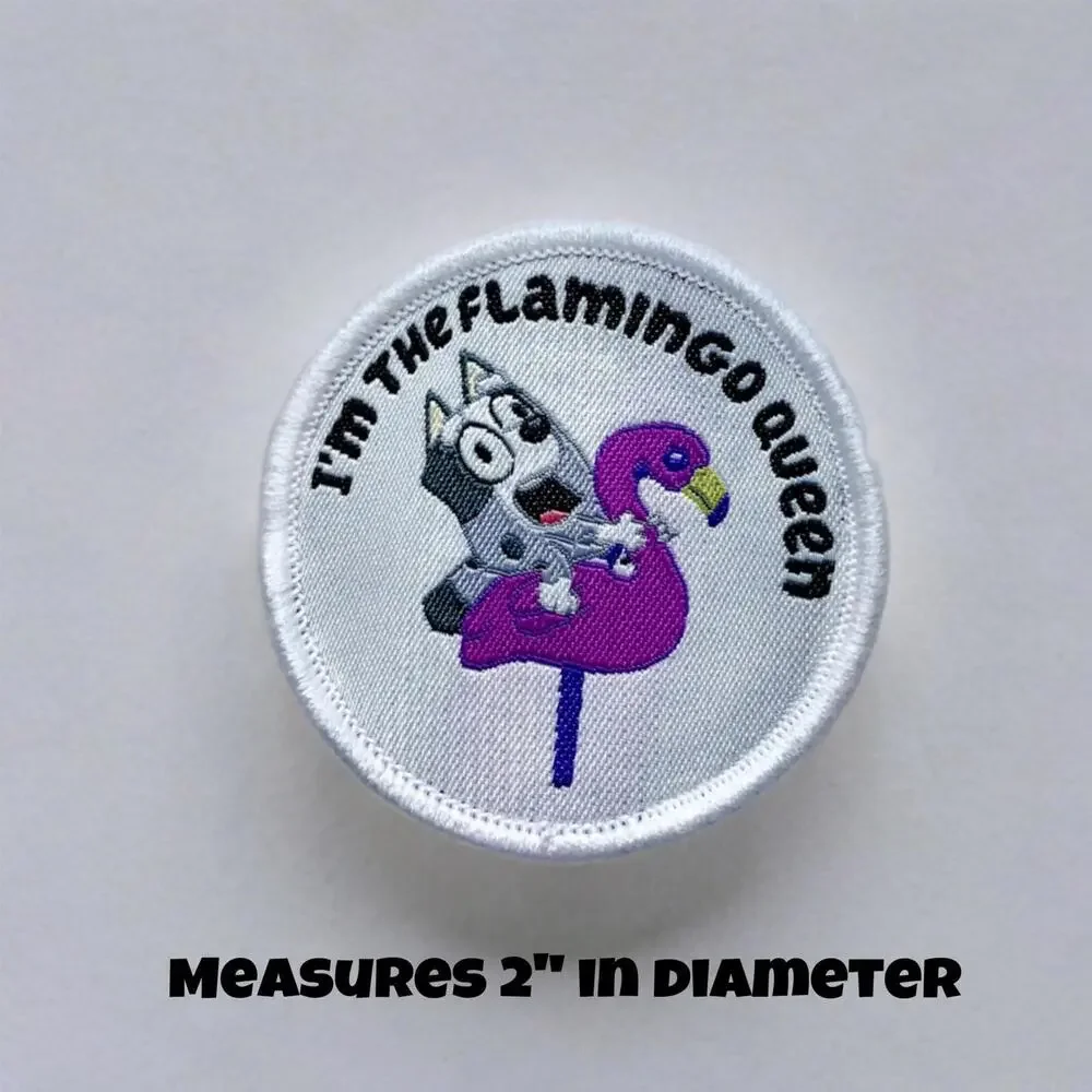 Bluey Muffin “I’m The Flamingo Queen” Iron On Patch, 2” - Picture 3 of 5